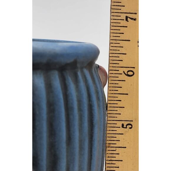 Vintage Weller Pottery Vase Blue Pleated Drapery With Vine Pink Roses 7” VG Cond - Picture 6 of 7